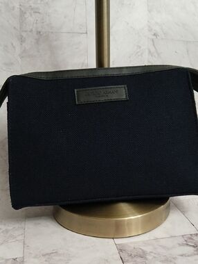 Giorgio Armani Men’s Navy Canvas Toiletry Bag with Black Trim